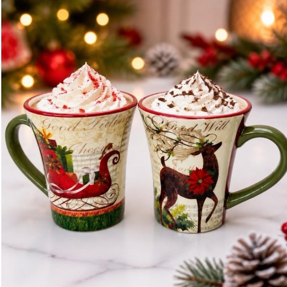 Certified International Christmas Mug Set 14oz Multicolor Holiday Reindeer